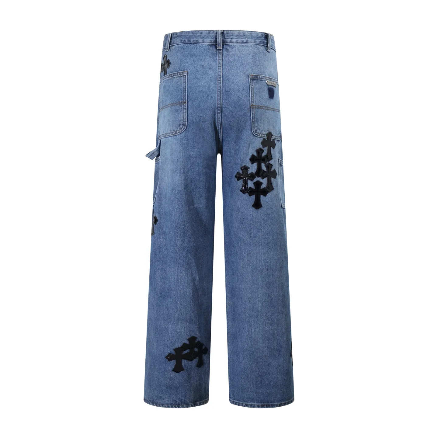 P260 Style No.: H881 Chrome Heart & Chrome Heart Blue Pants Black Metal Cross Work Jeans ChromeHearts#Design Jeans Invincible Texture Ceiling-Level Jeans Hard to Find at the Counter‼ ️ Cross patchwork leather jeans, top-notch heavy-duty washing process, calfskin laser-cut cross, distressed silver hardware, straight version to make the upper body slimmer, that lesbian style Color: blue Size: 28-30-32-34-36